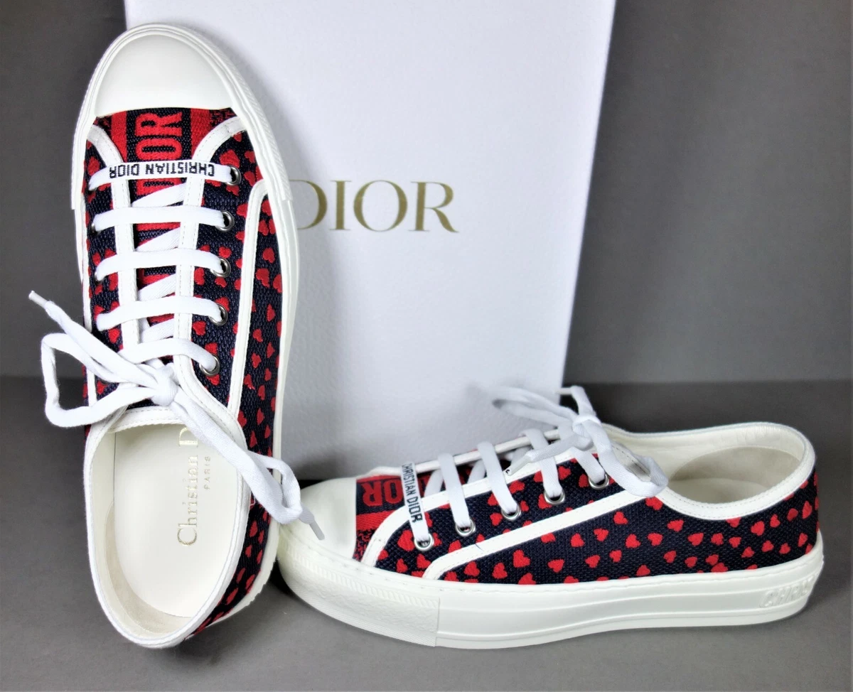 Baskets basses DIOR 38 Walk N Dior rouge Pop Hearts bleu marine toile lacets N