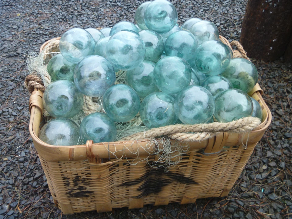 Японское стекло рыбалки поплавки 3-3,5» лот-9 круглый буй мяч подлинный винтажный США BZ - Изображение 2 из 4