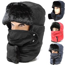 Men's Winter Trapper Aviator Trooper Hat Neck Warm Face Mask Fully Fur Lined
