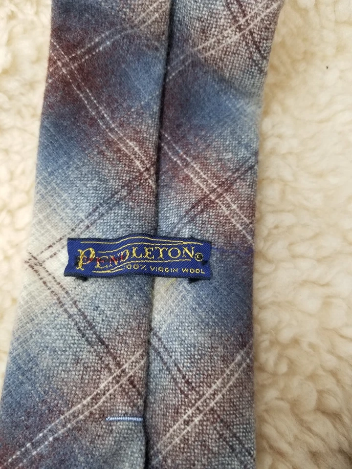 Corbata Pendleton 100 % lana virgen púrpura gris marrón a cuadros vintage Foto 4 de 4