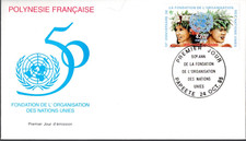 493-POLYNESIE FDC  ENVELOPPE  1er JOUR   50° ANNIVERSAIRE FONDATION ONU