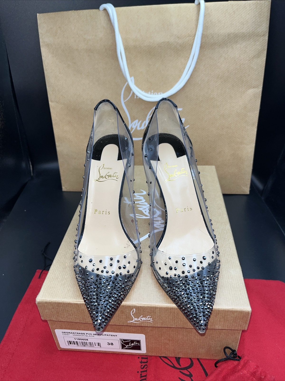Christian Louboutin ‘Degrastrass’ Black Patent Pvc Hotfix 85 Heels Uk 5 Eu 38