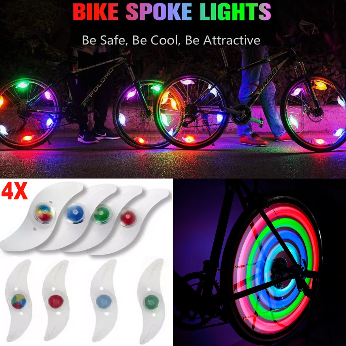 X Colour Bike Lights Bicycle Cycling Wheel Spoke Wire Tyre