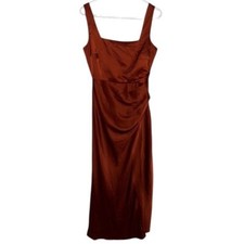 Lulus Red Carpet Romance Rust Orange Satin Square Neck Maxi Dress Size Large NEW