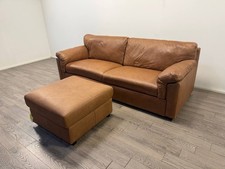 Habitat Florence Tan Aniline Leather 4 Seater Sofa and Footstool