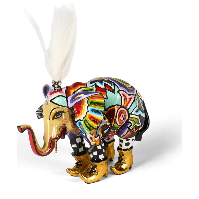 ELEFANTE Statua Scultura Tom's Drag 3000 Tuffi 14 cm Piume Pop Art Portafortuna