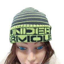 Youth Size Under Armour Knit Beanie Black and Neon Yellow Winter Hat One Size