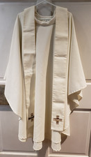 VINTAGE PRIEST CLERGY VESTMENT CHASUBLE  STOLE OFF-WHITE HERMITAGE ARTS 31