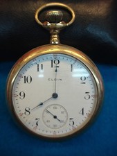 ELGIN OPEN FACE POCKET WATCH W/GRADE 291 7 JEWEL MVMT - PARTS /REPAIR