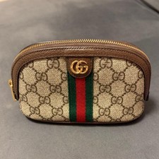 Gucci GG Ophidia Line Sherry Pouch Bag Ziplock Pelle PVC Marrone Beige Giappone