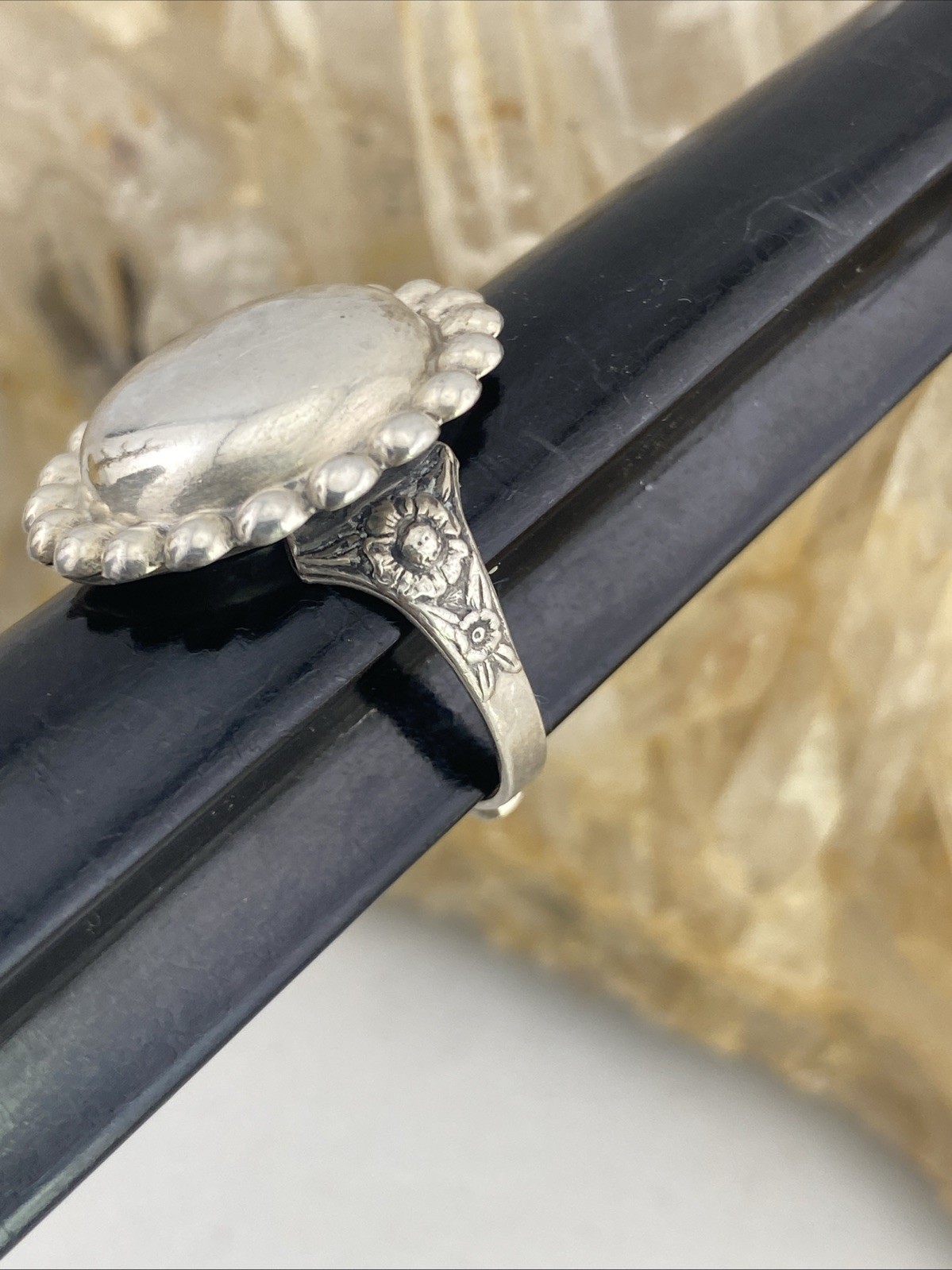 Antique Adjustable Sterling Silver Button Ring Wi… - image 10