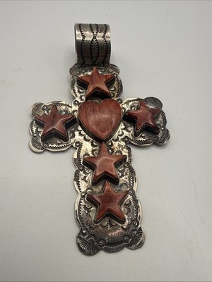 Navajo Sterling Silver Cross Pendant Huge 4 1/4 Rare Vintage