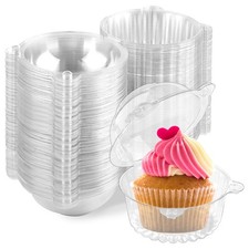 100 Pack Individual Cupcake Containers, Clear Plastic Cupcake Holders with Do...