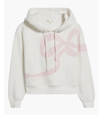 NEW LoveShackFancy Brunella Bow Hoodie Sweatshirt Sz Medium Rose Pink White NWT