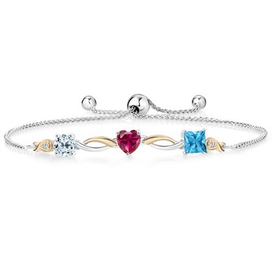 925 Silver and 10K Yellow Gold Sky Blue Topaz Created Ruby Swiss Blue Topaz and