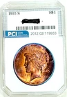 1922-S Rare Date  Peace Dollar Gem BU + Stunning  Rainbow Color Toned