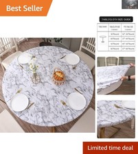 Waterproof Round Vinyl Tablecloth 32"-36" with Stain-Resistant Marble Finish