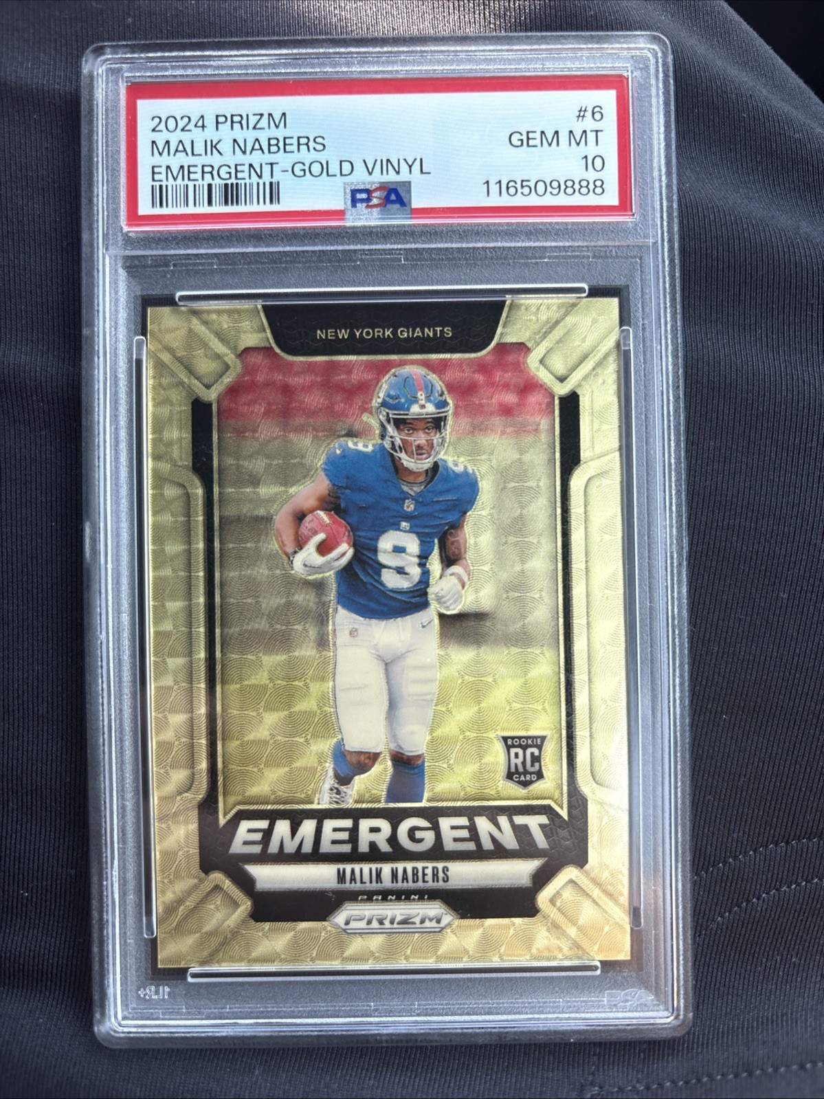 2024 Panini Prizm Malik Nabers RC Emergent Gold Vinyl /5 PSA 10 GEM