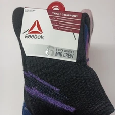 Reebok Tech Comfort Target Cushion Mid Crew Women's Socks Size 4-9 6 Pair Assort