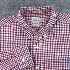 J Crew Secret Wash Shirt Medium Slim Fit Red Blue Check Long Sleeve Button Down