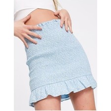 Abercrombie Fitch Smocked Mini Skirt Blue Floral Ruffle Hem Size Small