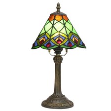 Green Small Tiffany Lamp Stained Glass Table lamp Peacock Tail Bedroom Bedsid...