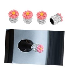 Bling Car Valve Stem Caps, 4PCS Crystal Rhinestone Flower Dustproof Pink