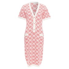 Chanel Pink Cream Cc Button Pattern Dress Women Red Size 38