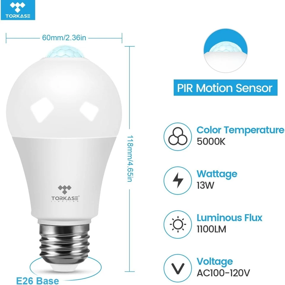 3Pack Motion Sensor LED Light Bulb 13W (120W Eq.) E27 E26 Bulbs Automatic On/Off - Image 2 of 4