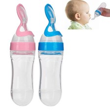 90ml Silicone Baby Toddler Feeding Bottle with Spoon Fresh Food Cereal Squeeze