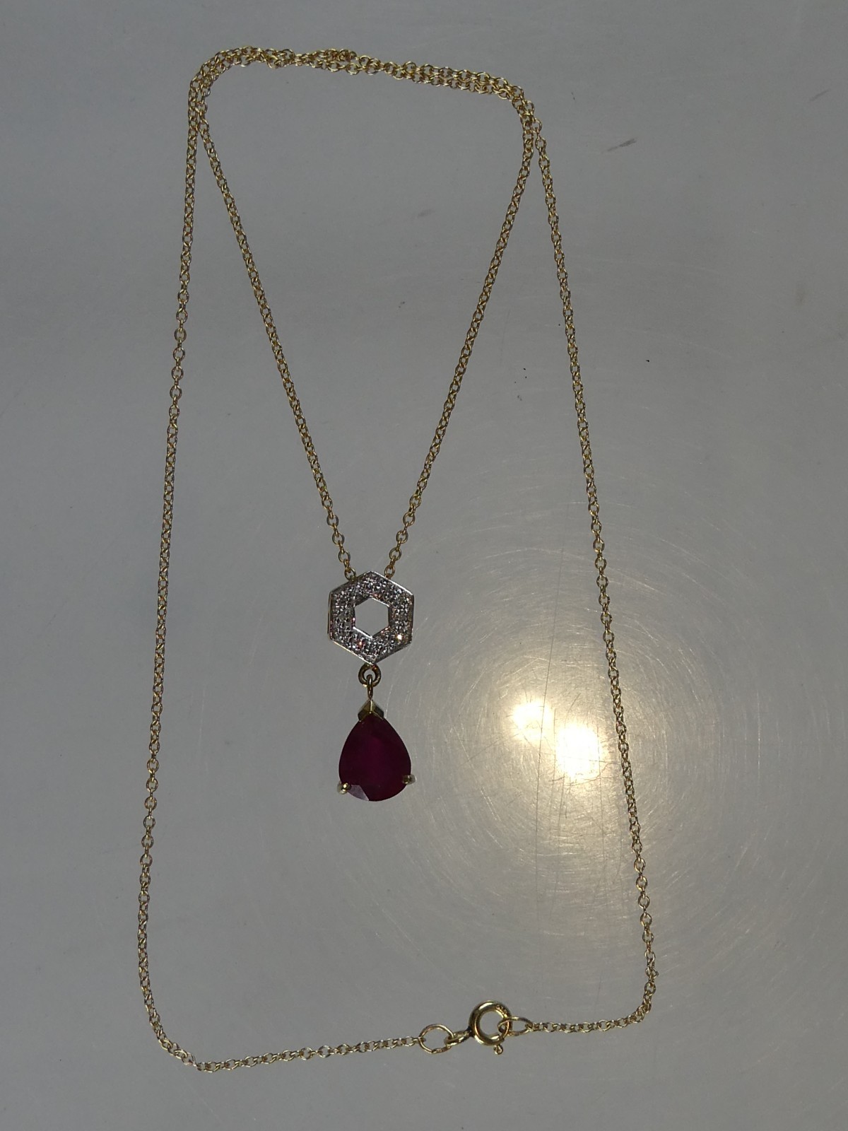 Fine 9ct Solid Gold Ruby & Diamond Pearshape Pend… - image 6