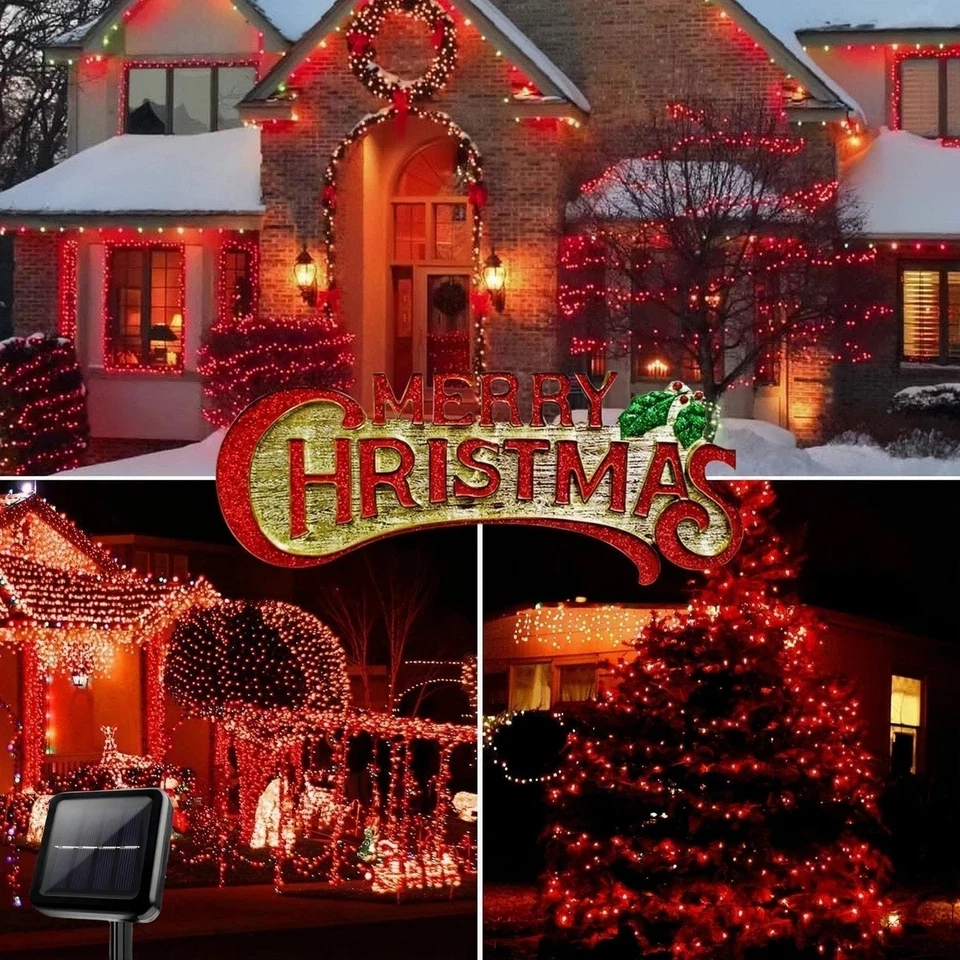 Solar Powered Christmas Lights 100-200 LED Outdoor Light Strings Festive Garden - Image 2 of 4