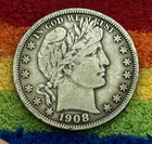 1908-P U.S. Barber Half Dollar looks FINE+ obverse and a VF reverse. Free S+H.