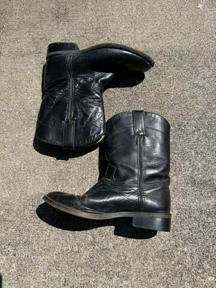 Justin Botas Vaqueras Roper Cuero Negro Botas Occidentales Niños Grandes Talla 2/8.5 Foto 4 de 4