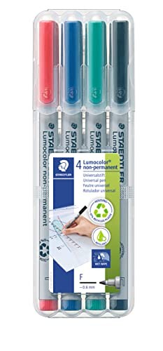 STAEDTLER Non-Permanent Marker Pens Lumocolor Fine Tip 0.6mm Pack of 4, 316WP4