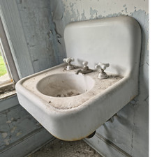 Antique Original Wall Hung Porcelain Bathroom Sink White Vintage Style 8 Plus
