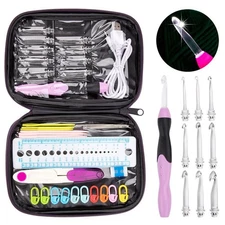 Crochet Hooks Lights Set with Case, Ergonomic Rechargeable Lighted Hooks,9 In...