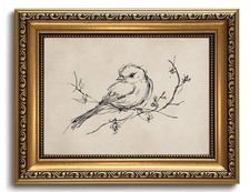 Vintage Gold Framed Wall Art Minimalist Line Bird Canvas Art Farmhouse Sketch...