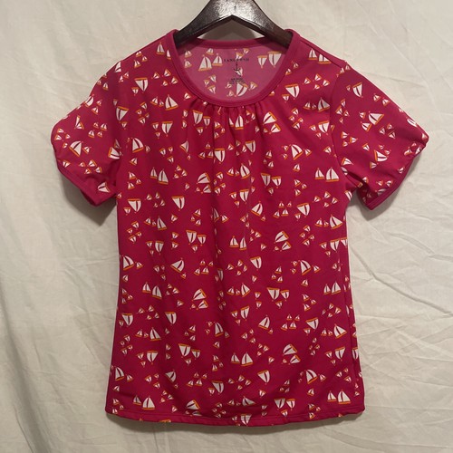 LANDS' END Pink/Orange Sailboats Rash Guard Swim Shirt Size M (10/12) Girl's