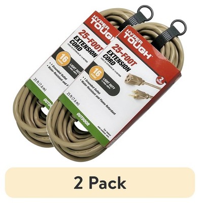 (2 pack) 25FT 16AWG 3 Prong Tan Single Outlet Outdoor Extension Cord 125V 13A