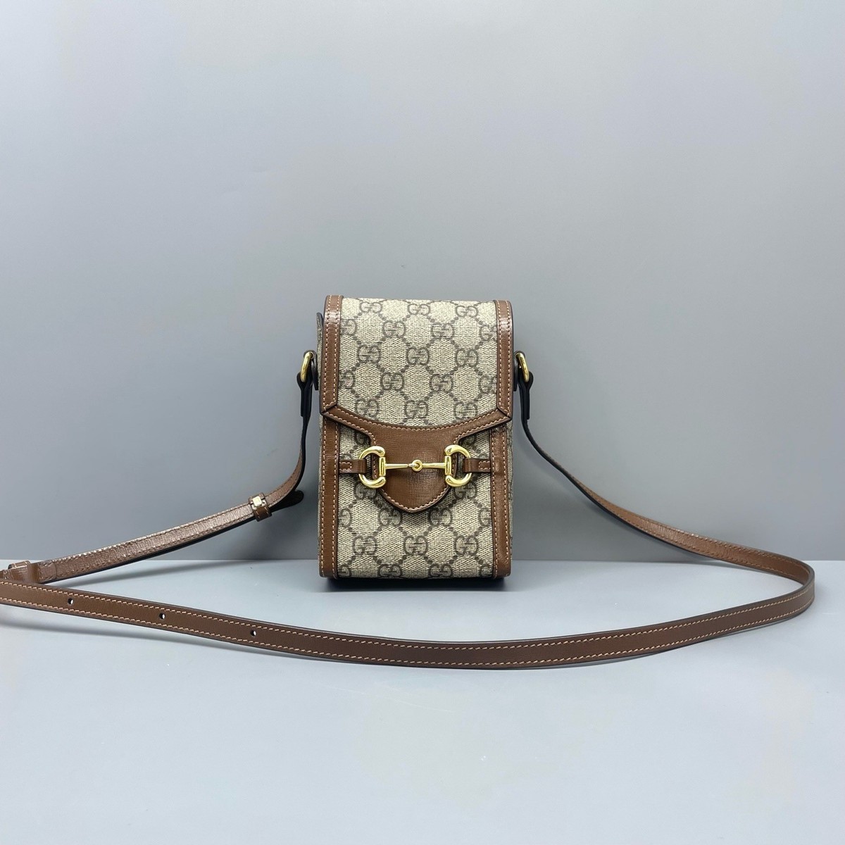 Gucci GG Supreme Azalea Calfskin Horsebit 1955 Mini Bag Beige