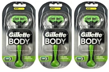 Gillette Body Razor Handle - Holds Body, Venus, & Mach3 Blades (3 Pack)