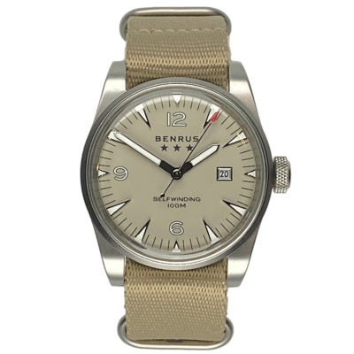 Benrus Classic C1-SB-BE-NT Tan Dial Stainless Steel Date 41MM Men's Automatic