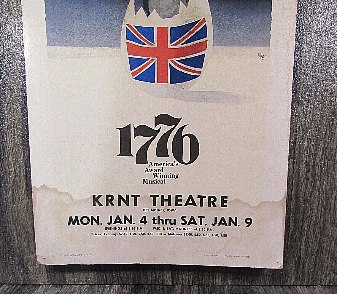 VTG 1969 Musical Peter Stone's 1776 KRNT Theater Des Moines Iowa Card