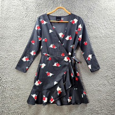 Alice in the Eve Womens A-line Wrap Dress Size S Grey Red Floral 3/4 Sleeve