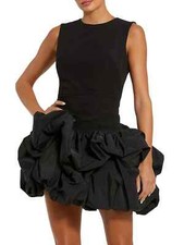 Mac Duggal Black Bubble Gathered Taffeta Cocktail Minidress Size 2 $498