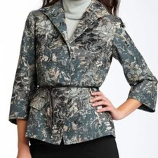 Lafayette 148 Helena Brocade Jacket Blazer Jacquard Green Floral 3/4 Sleeve 2