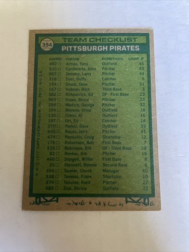 Pittsburgh Pirates Team Checklist 1977 Topps #354 Chuck Tanner Manager Vintage - 第 2/2 張圖片