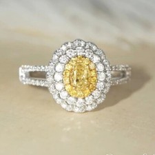 Double Halo Wedding Women's Ring 2.25Ct Oval Cut Lab-Created Citrine 925 Silver
