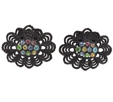 Scallop Shoe Clips Black Pair Rhinestones Multicolor Retro Look Vintage 1960s